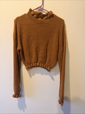 Fashion Nova Women’s Ruffle-Trim Cropped Knit Sweater - Caramel